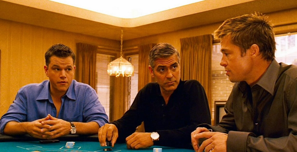 George Clooney, Brad Pitt e Matt Daemon al tavolo da gioco